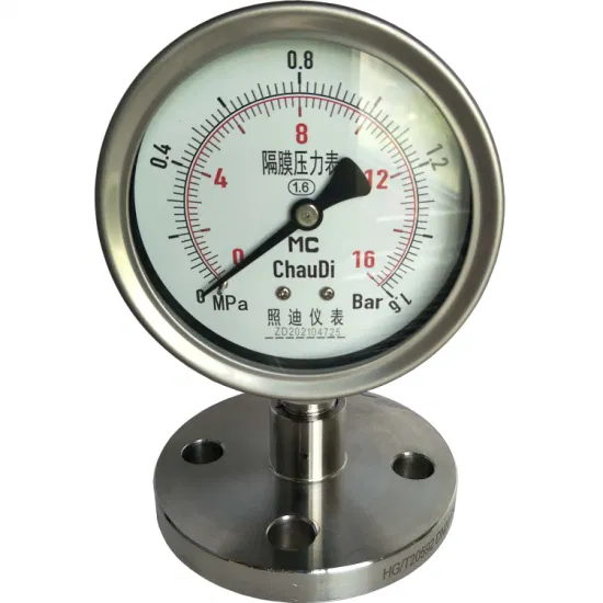 Medidor de pressão de diafragma de aço inoxidável 316L 100mm para medição de gás natural